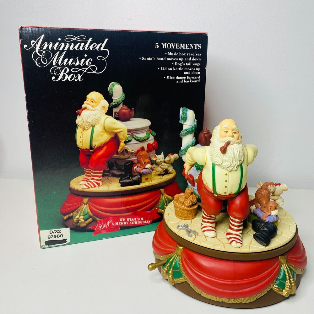 Vintage Santas Best Animated Music Box Holiday Figurine Christmas Decor Display